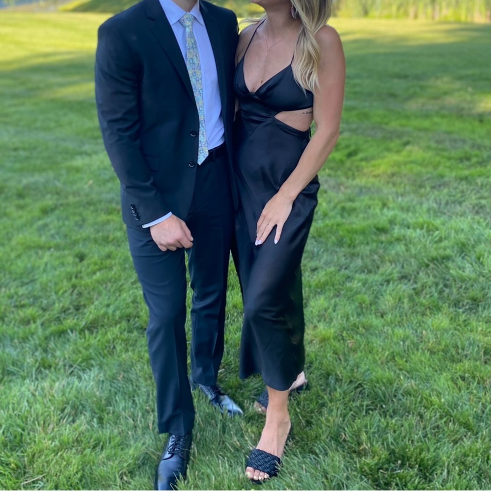 Black Zara Satin Cut Out Midi Dress Wedding Guest Dress